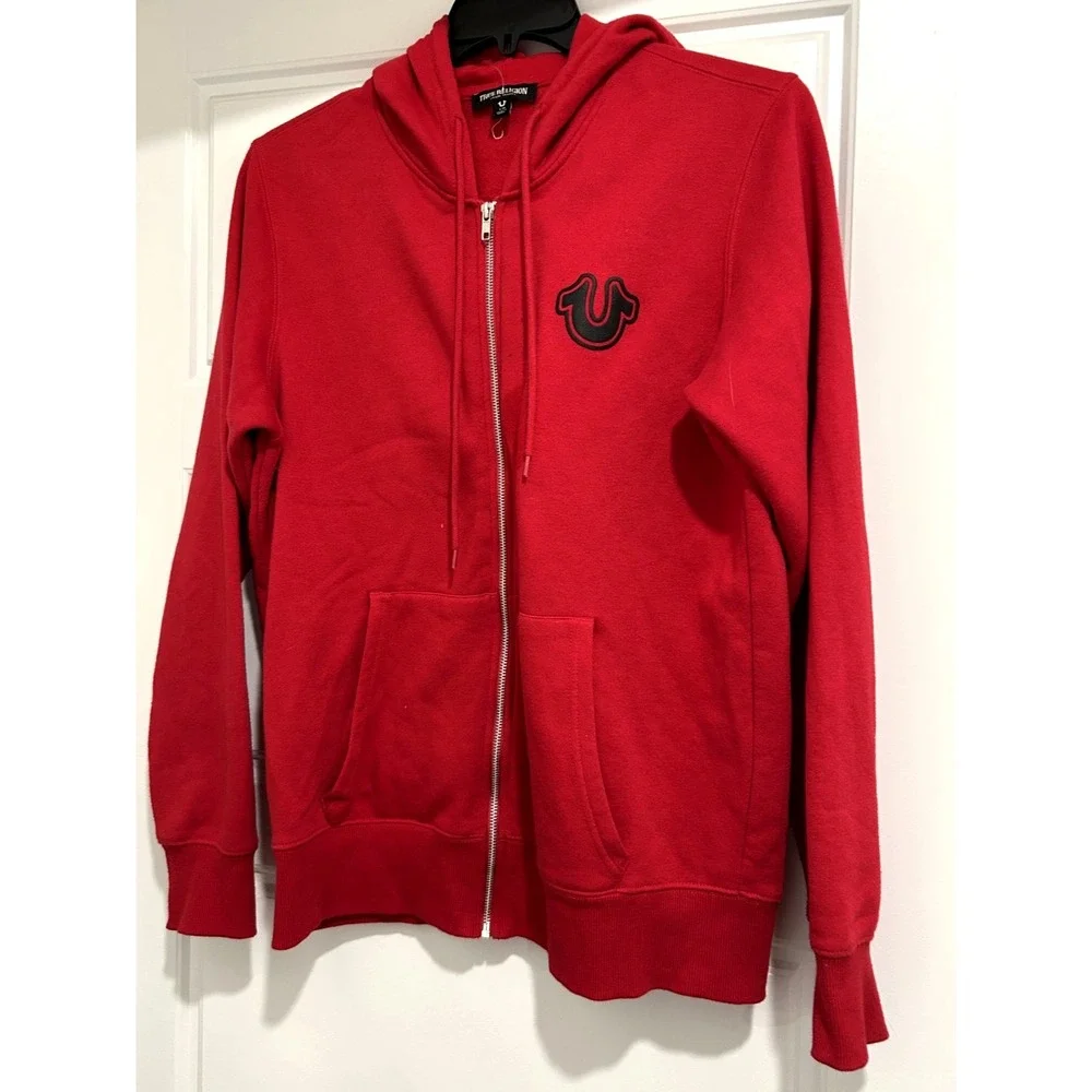 MEN'S TRUE RELIGION BUDDHA LOGO CORE ZIP UP HOODIE‎ JACKET TRUE RED LARGE